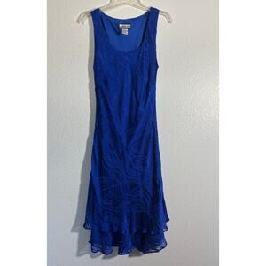 Simply Silk Vintage Size L Blue Tiered Ruffle Midi Dress Fairycore Whimsigoth